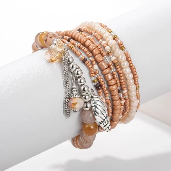 Boho Multilayer Natural Stone Crystal Set of 8 Bracelets - Picture 3 of 4